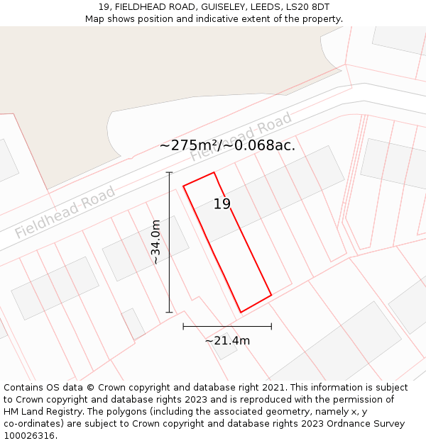 19, FIELDHEAD ROAD, GUISELEY, LEEDS, LS20 8DT: Plot and title map