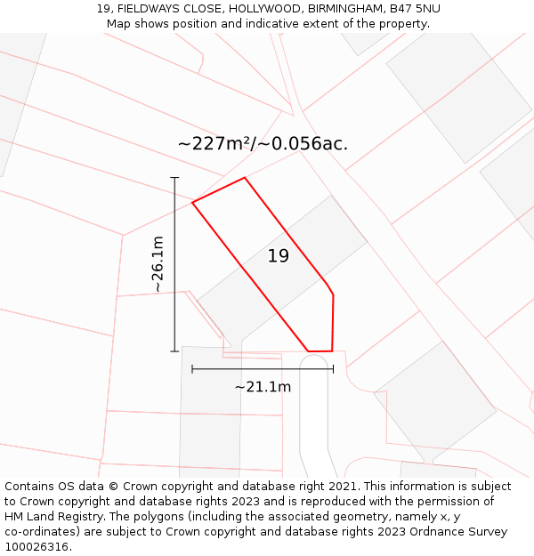 19, FIELDWAYS CLOSE, HOLLYWOOD, BIRMINGHAM, B47 5NU: Plot and title map