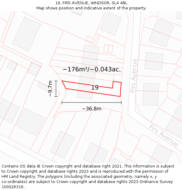 19, FIRS AVENUE, WINDSOR, SL4 4BL: Plot and title map