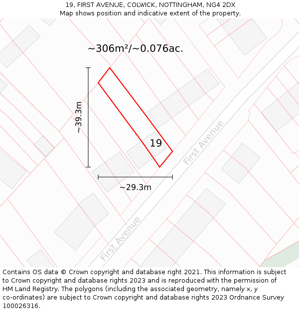 19, FIRST AVENUE, COLWICK, NOTTINGHAM, NG4 2DX: Plot and title map