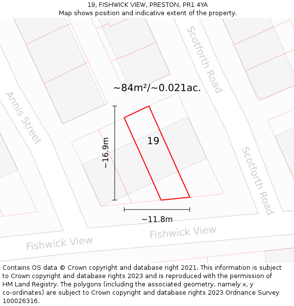 19, FISHWICK VIEW, PRESTON, PR1 4YA: Plot and title map
