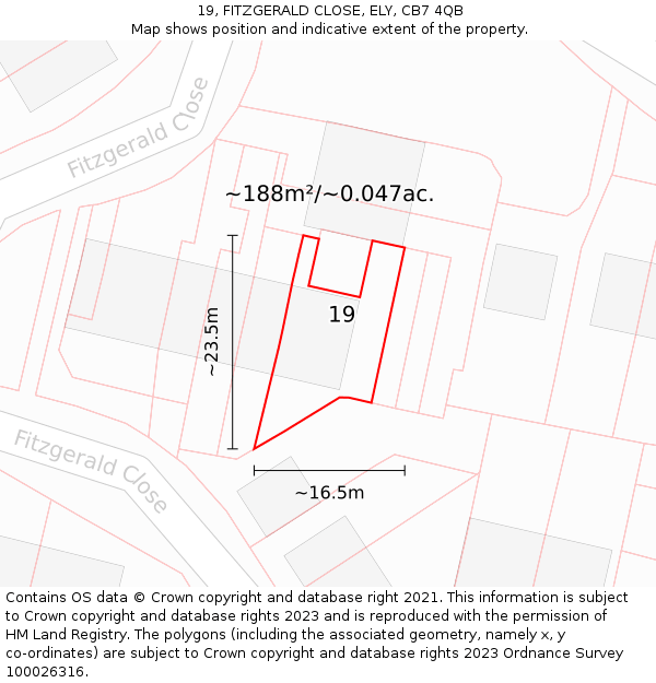 19, FITZGERALD CLOSE, ELY, CB7 4QB: Plot and title map