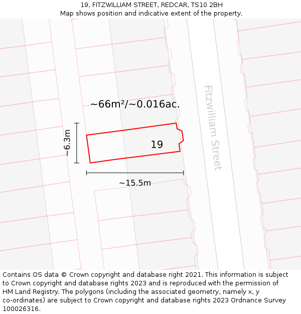 19, FITZWILLIAM STREET, REDCAR, TS10 2BH: Plot and title map