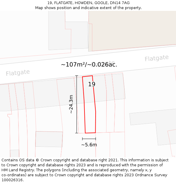 19, FLATGATE, HOWDEN, GOOLE, DN14 7AG: Plot and title map
