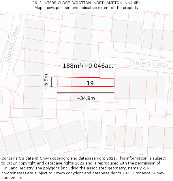 19, FLINTERS CLOSE, WOOTTON, NORTHAMPTON, NN4 6BH: Plot and title map