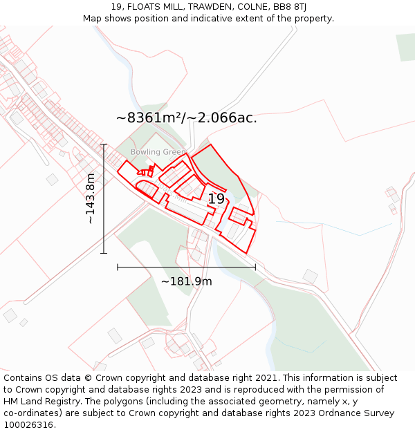 19, FLOATS MILL, TRAWDEN, COLNE, BB8 8TJ: Plot and title map