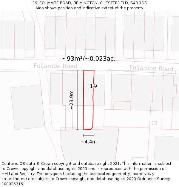 19, FOLJAMBE ROAD, BRIMINGTON, CHESTERFIELD, S43 1DD: Plot and title map