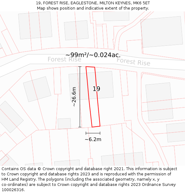 19, FOREST RISE, EAGLESTONE, MILTON KEYNES, MK6 5ET: Plot and title map