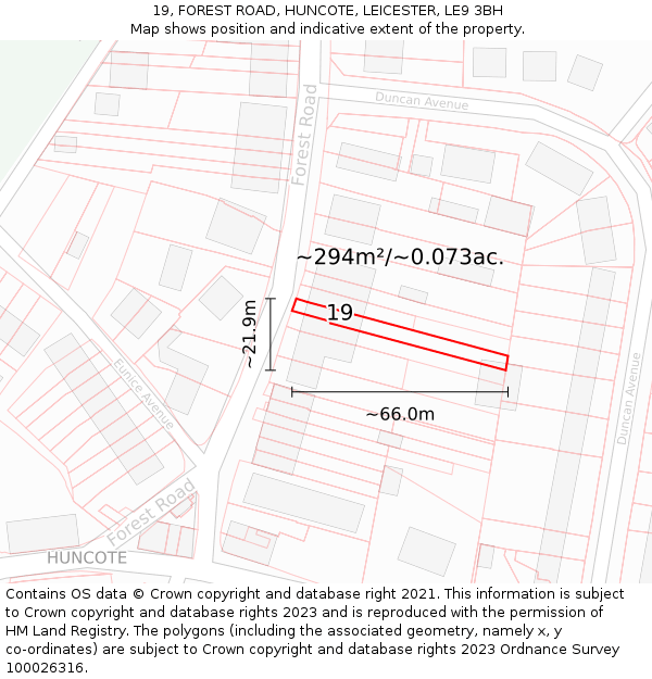 19, FOREST ROAD, HUNCOTE, LEICESTER, LE9 3BH: Plot and title map