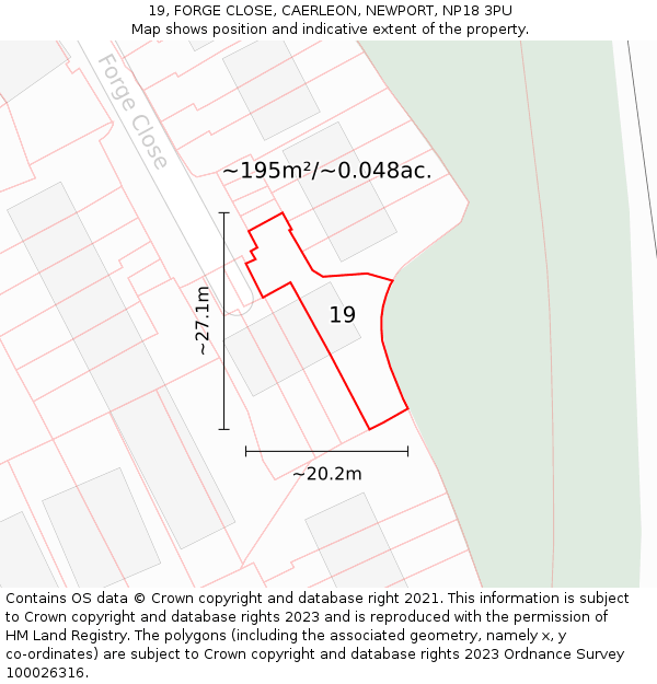 19, FORGE CLOSE, CAERLEON, NEWPORT, NP18 3PU: Plot and title map