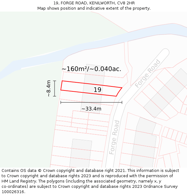 19, FORGE ROAD, KENILWORTH, CV8 2HR: Plot and title map