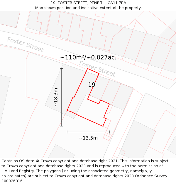 19, FOSTER STREET, PENRITH, CA11 7PA: Plot and title map