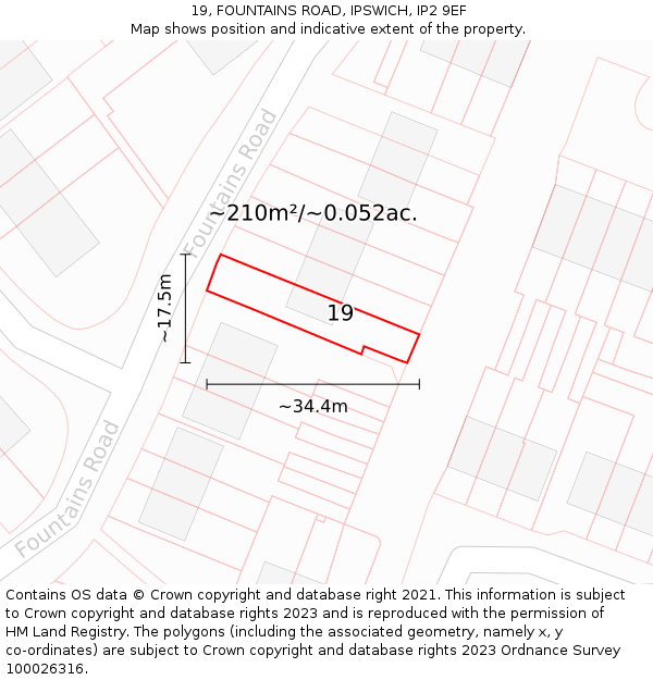 19, FOUNTAINS ROAD, IPSWICH, IP2 9EF: Plot and title map