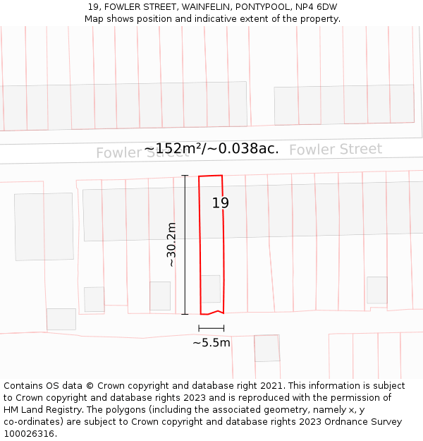 19, FOWLER STREET, WAINFELIN, PONTYPOOL, NP4 6DW: Plot and title map