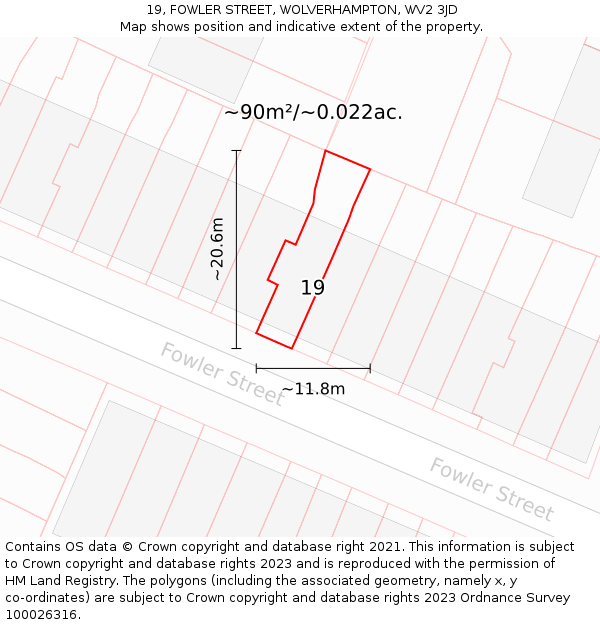 19, FOWLER STREET, WOLVERHAMPTON, WV2 3JD: Plot and title map