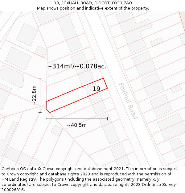 19, FOXHALL ROAD, DIDCOT, OX11 7AQ: Plot and title map