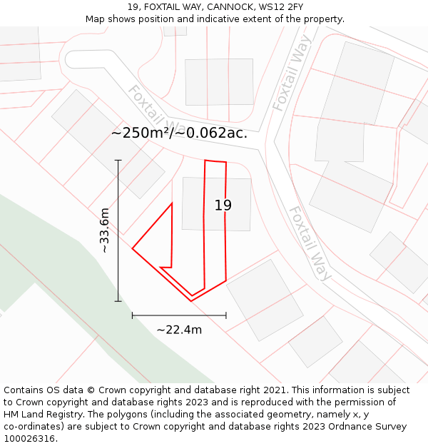 19, FOXTAIL WAY, CANNOCK, WS12 2FY: Plot and title map
