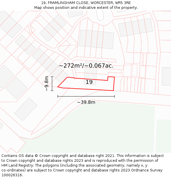 19, FRAMLINGHAM CLOSE, WORCESTER, WR5 3RE: Plot and title map