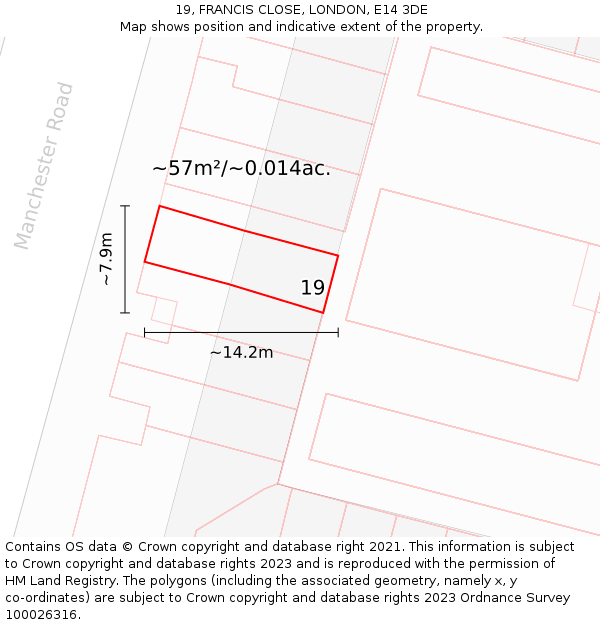 19, FRANCIS CLOSE, LONDON, E14 3DE: Plot and title map