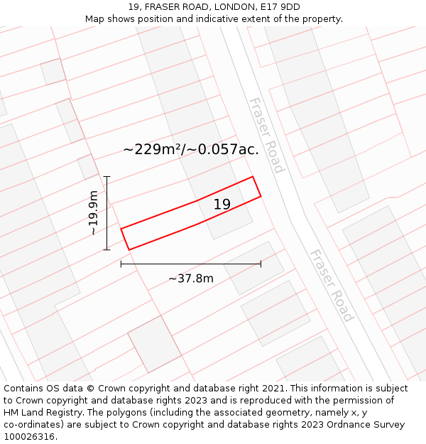 19, FRASER ROAD, LONDON, E17 9DD: Plot and title map