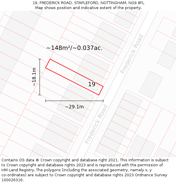 19, FREDERICK ROAD, STAPLEFORD, NOTTINGHAM, NG9 8FL: Plot and title map