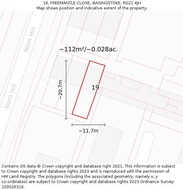19, FREEMANTLE CLOSE, BASINGSTOKE, RG21 4JH: Plot and title map