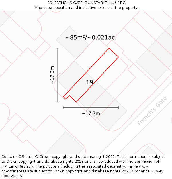 19, FRENCHS GATE, DUNSTABLE, LU6 1BG: Plot and title map