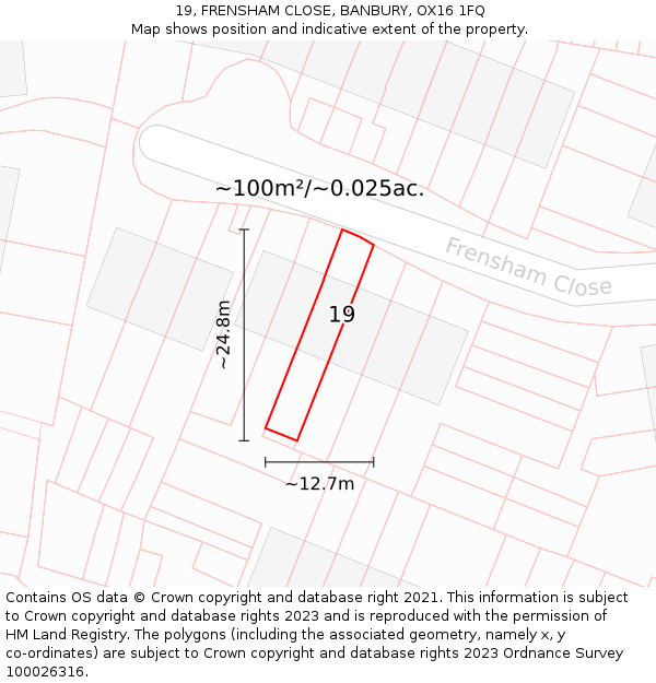 19, FRENSHAM CLOSE, BANBURY, OX16 1FQ: Plot and title map