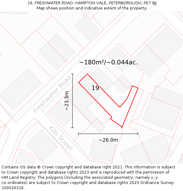 19, FRESHWATER ROAD, HAMPTON VALE, PETERBOROUGH, PE7 8JJ: Plot and title map