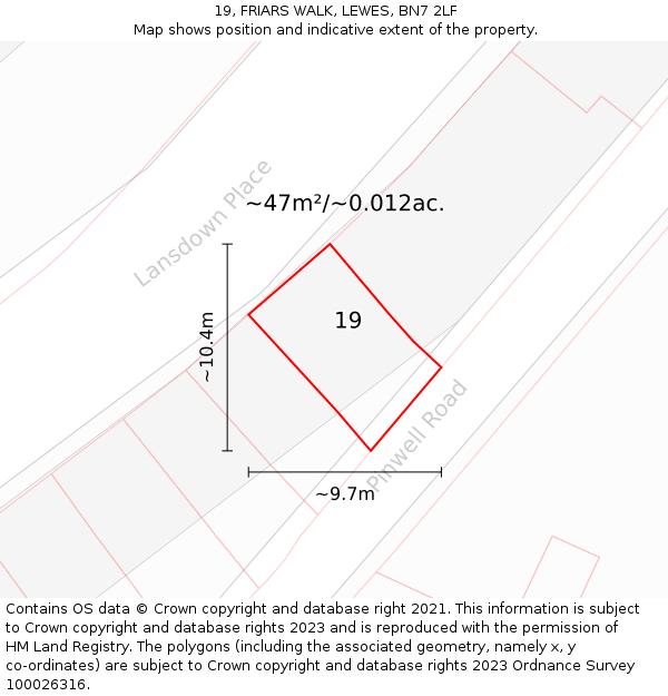 19, FRIARS WALK, LEWES, BN7 2LF: Plot and title map