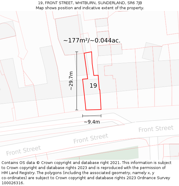 19, FRONT STREET, WHITBURN, SUNDERLAND, SR6 7JB: Plot and title map