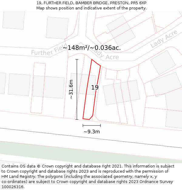 19, FURTHER FIELD, BAMBER BRIDGE, PRESTON, PR5 6XP: Plot and title map