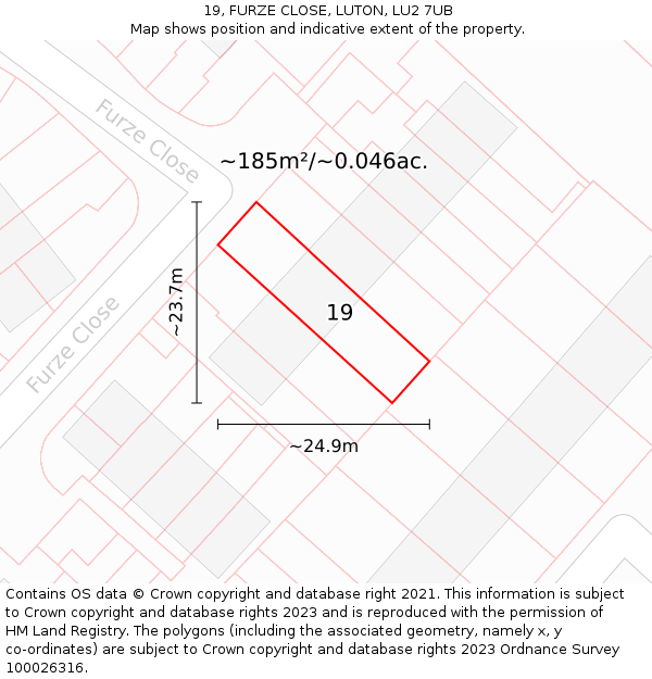 19, FURZE CLOSE, LUTON, LU2 7UB: Plot and title map