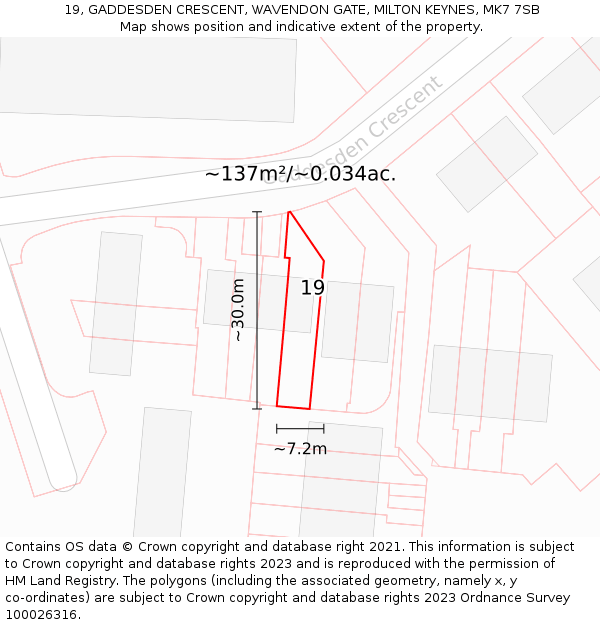 19, GADDESDEN CRESCENT, WAVENDON GATE, MILTON KEYNES, MK7 7SB: Plot and title map