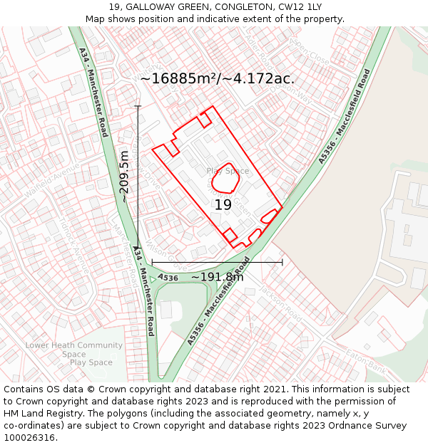 19, GALLOWAY GREEN, CONGLETON, CW12 1LY: Plot and title map