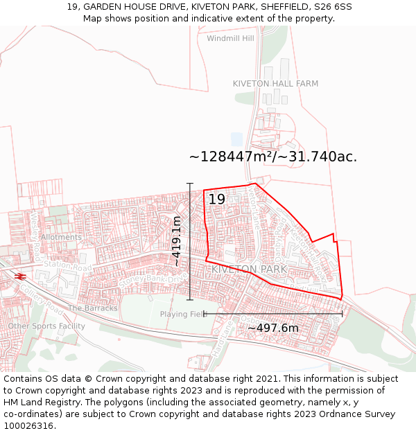 19, GARDEN HOUSE DRIVE, KIVETON PARK, SHEFFIELD, S26 6SS: Plot and title map