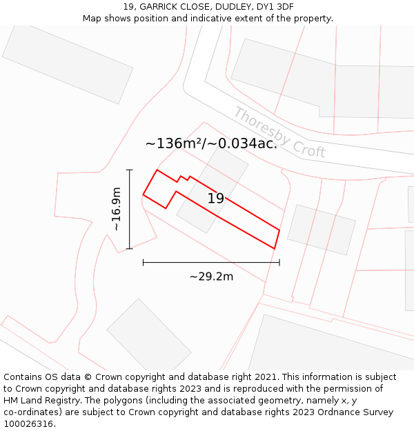 19, GARRICK CLOSE, DUDLEY, DY1 3DF: Plot and title map
