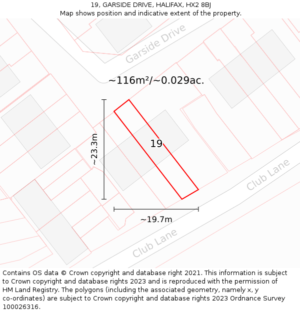 19, GARSIDE DRIVE, HALIFAX, HX2 8BJ: Plot and title map