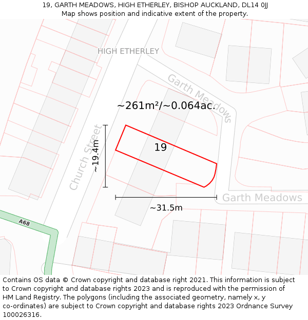 19, GARTH MEADOWS, HIGH ETHERLEY, BISHOP AUCKLAND, DL14 0JJ: Plot and title map