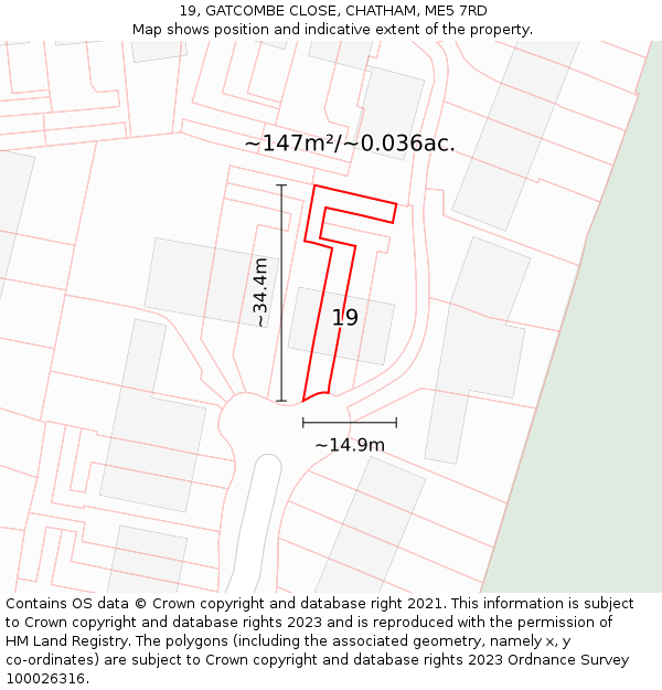19, GATCOMBE CLOSE, CHATHAM, ME5 7RD: Plot and title map