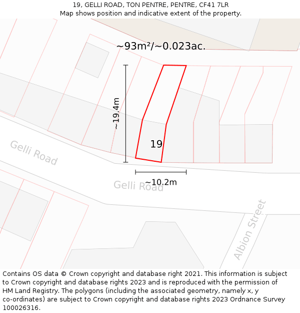 19, GELLI ROAD, TON PENTRE, PENTRE, CF41 7LR: Plot and title map