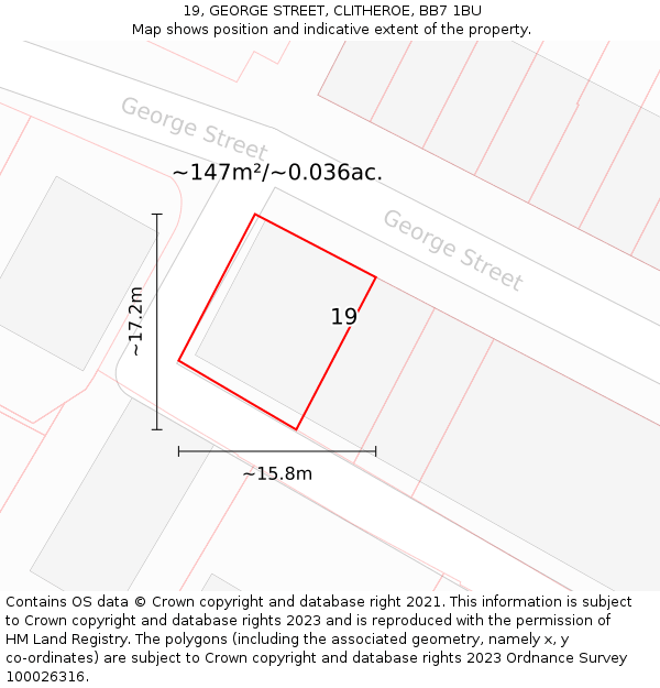 19, GEORGE STREET, CLITHEROE, BB7 1BU: Plot and title map