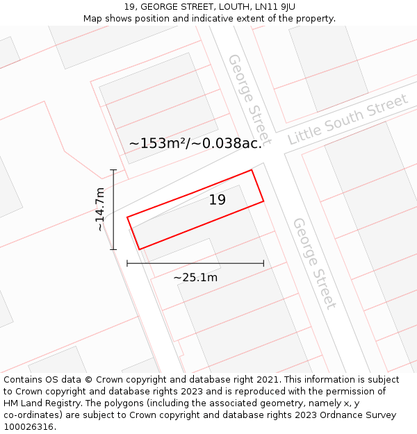 19, GEORGE STREET, LOUTH, LN11 9JU: Plot and title map
