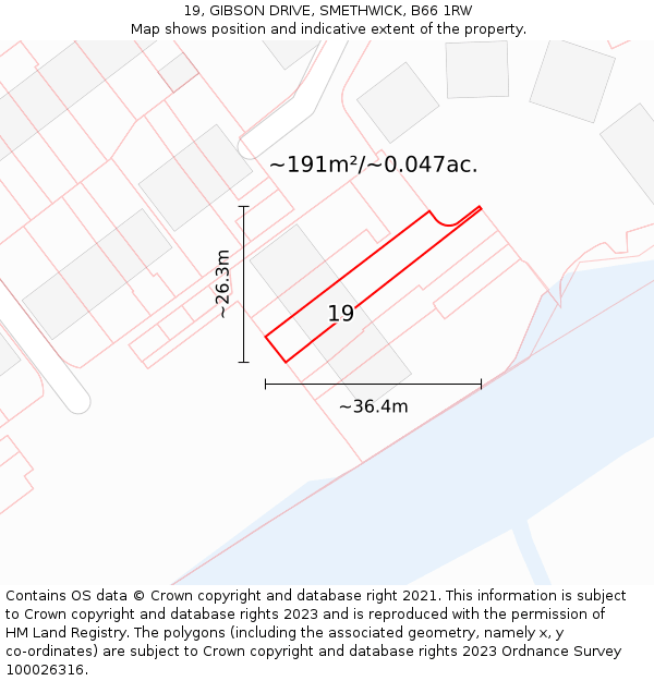 19, GIBSON DRIVE, SMETHWICK, B66 1RW: Plot and title map