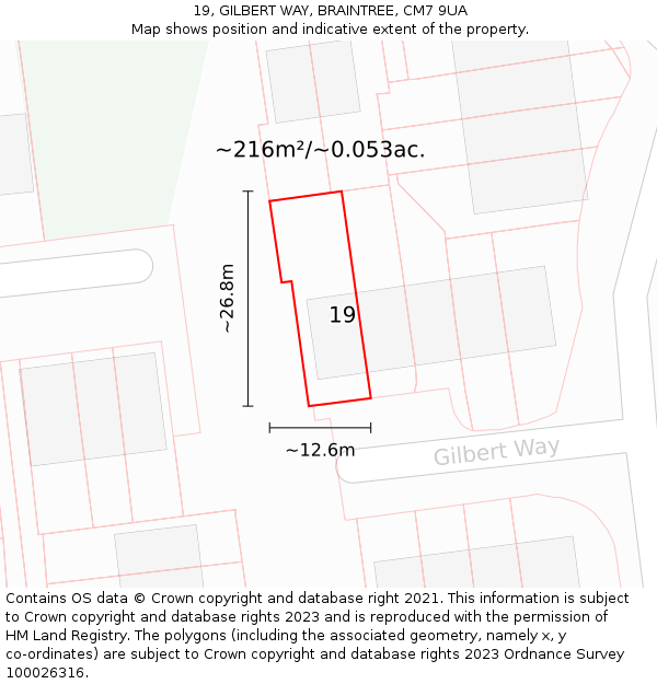 19, GILBERT WAY, BRAINTREE, CM7 9UA: Plot and title map