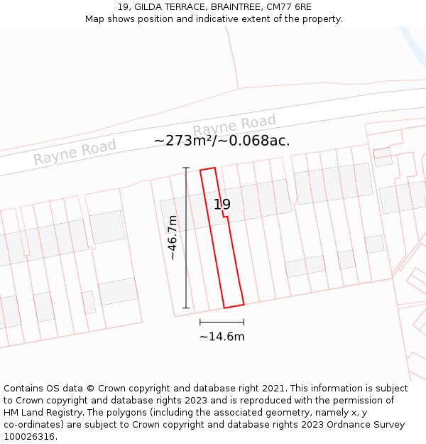 19, GILDA TERRACE, BRAINTREE, CM77 6RE: Plot and title map