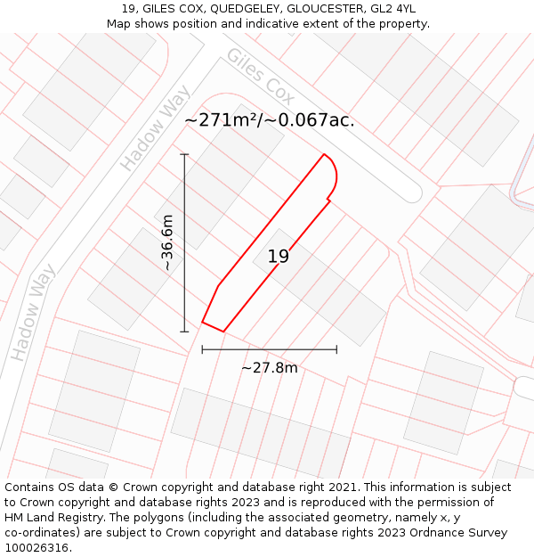 19, GILES COX, QUEDGELEY, GLOUCESTER, GL2 4YL: Plot and title map