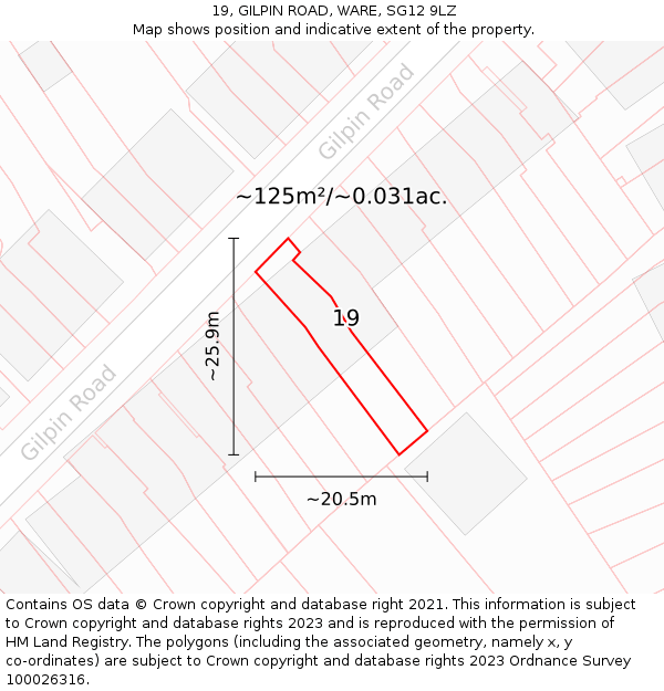 19, GILPIN ROAD, WARE, SG12 9LZ: Plot and title map