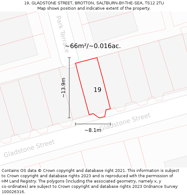19, GLADSTONE STREET, BROTTON, SALTBURN-BY-THE-SEA, TS12 2TU: Plot and title map