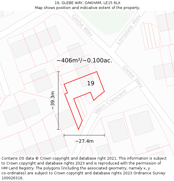 19, GLEBE WAY, OAKHAM, LE15 6LX: Plot and title map